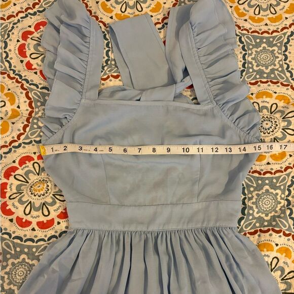 SHEIN Blue Solid Tie Backless Ruffle Trim Dress Size XS - Picture 7 of 8